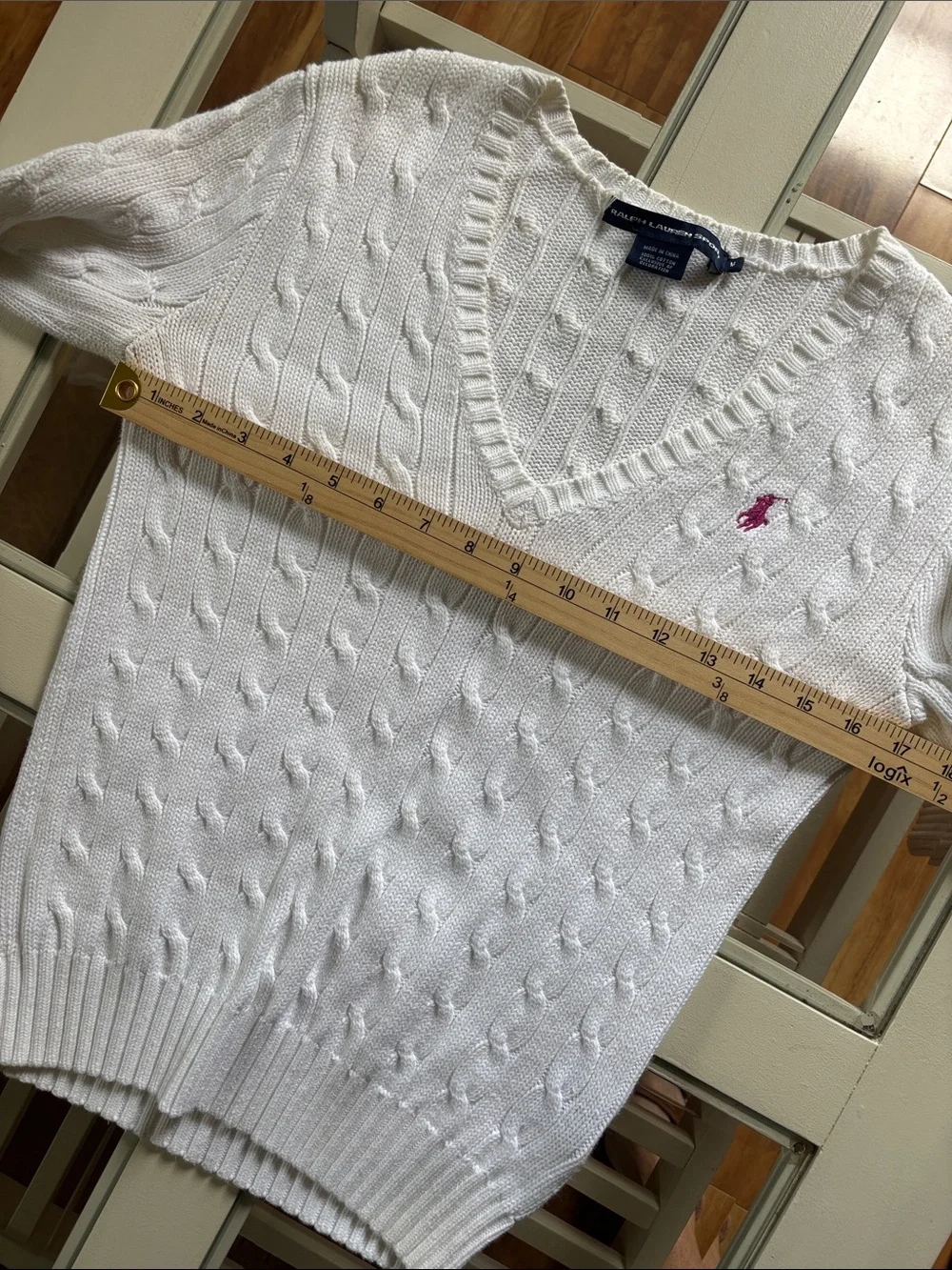 100% Cotton Ralph Lauren Sport White Cable Knit Sweater